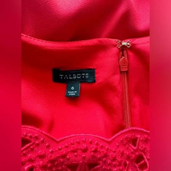 NWOT Talbots Woman's Bright Red Eyelet Neckline Bishop Sleeves Dress, Size 6 - Picture 9 of 9